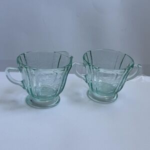 Vintage Indiana Glass Federal Madrid Recollection Teal Aqua Cream & Sugar Set